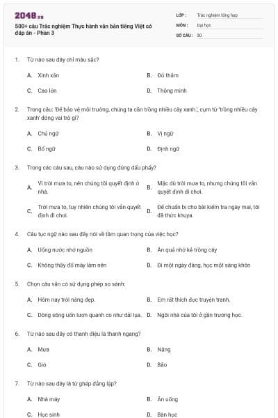 500+ câu Trắc nghiệm Thực hành văn bản tiếng Việt có đáp án - Phần 3