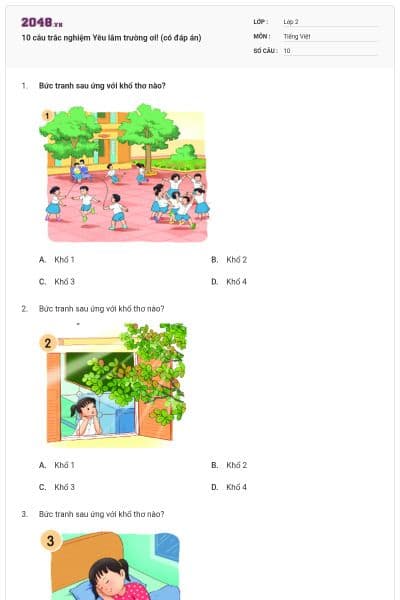 10 câu trắc nghiệm Yêu lắm trường ơi! (có đáp án)