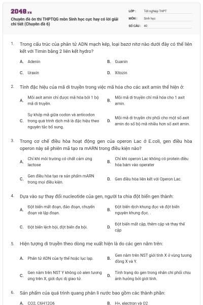Chuyên đề ôn thi THPTQG môn Sinh học cực hay có lời giải chi tiết (Chuyên đề 6)