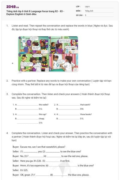 Tiếng Anh lớp 6 Unit 8 Language focus trang 82 - 83 - Explore English 6 Cánh diều