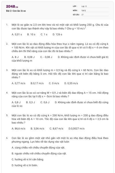 Bài 2: Con lắc lò xo