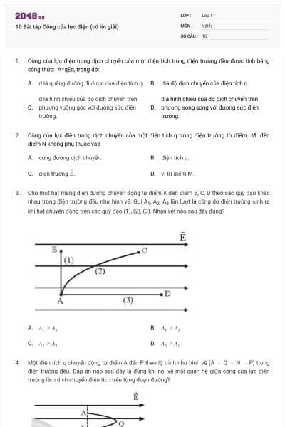 10 Bài tập Công của lực điện (có lời giải)