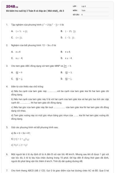 Đề kiểm tra cuối kỳ 2 Toán 8 có đáp án ( Mới nhất)_ đề 3