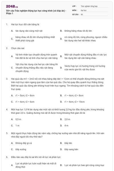 50+ câu Trắc nghiệm Động lực học công trình (có đáp án) - Phần 1