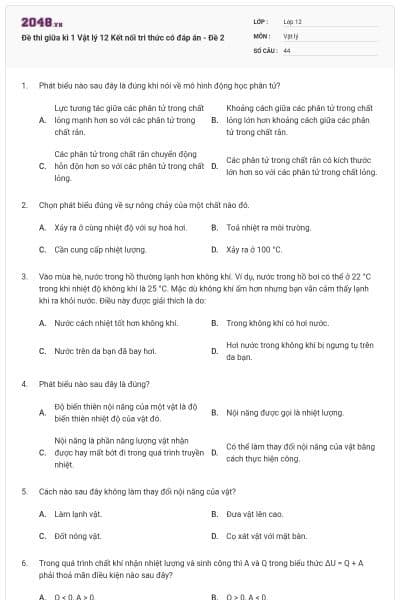 Đề thi giữa kì 1 Vật lý 12 Kết nối tri thức có đáp án - Đề 2