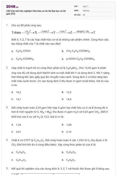 240 Câu hỏi trắc nghiệm Hóa hữu cơ ôn thi Đại học có lời giải (P3)