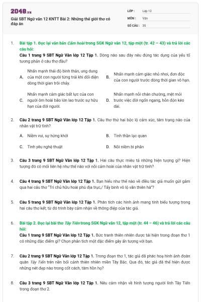 Giải SBT Ngữ văn 12 KNTT Bài 2: Những thế giới thơ có đáp án