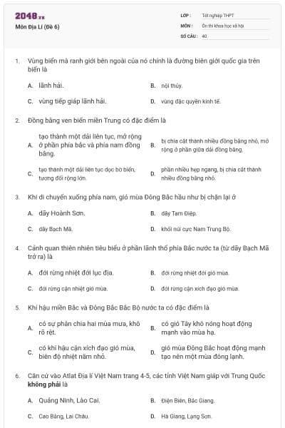 Môn Địa Lí (Đề 6)