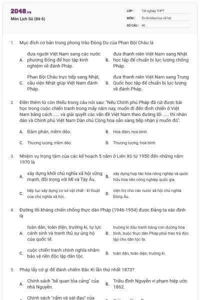 Môn Lịch Sử (Đề 6)