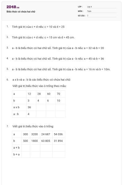 Biểu thức có chứa hai chữ