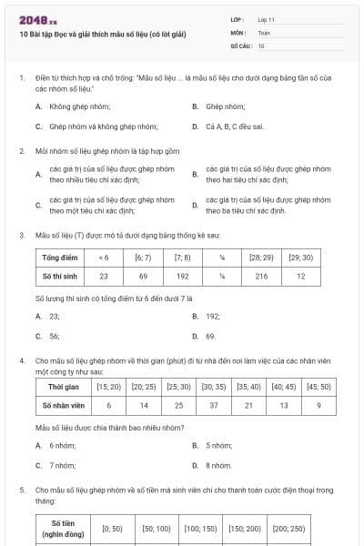 10 Bài tập Đọc và giải thích mẫu số liệu (có lời giải)