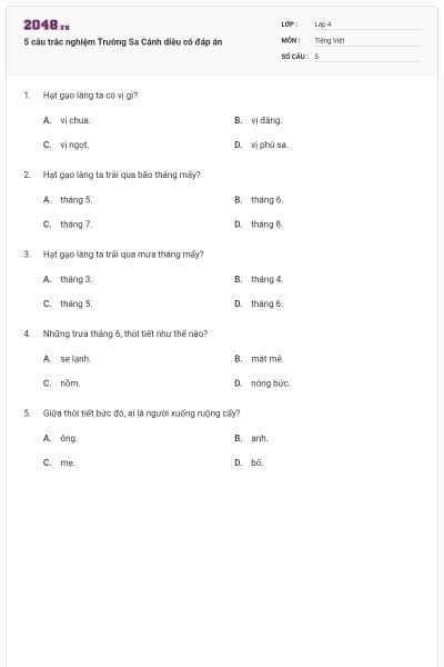 5 câu trắc nghiệm Trường Sa Cánh diều có đáp án