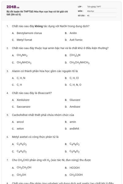 Bộ đề  luyện thi THPTQG Hóa Học cực hay có lời giải chi tiết (Đề số 6)