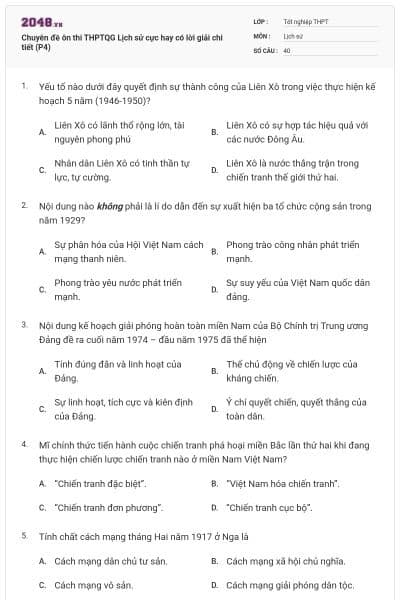 Chuyên đề ôn thi THPTQG Lịch sử cực hay có lời giải chi tiết (P4)
