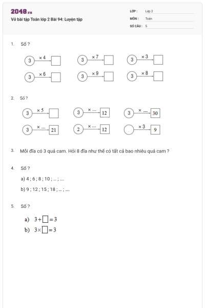 Vở bài tập Toán lớp 2 Bài 94: Luyện tập