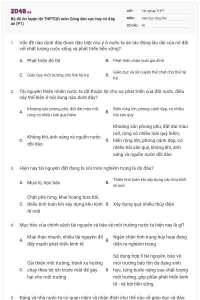 Bộ đề ôn luyện thi THPTQG môn Công dân cực hay có đáp án (P1)