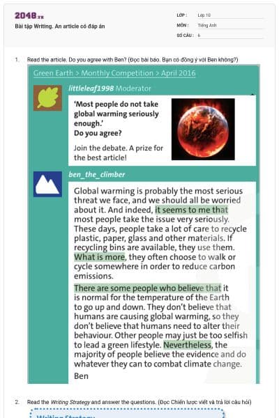 Bài tập Writing. An article có đáp án