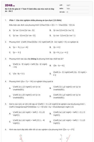 Bộ 5 đề thi giữa kì 1 Toán 9 Cánh diều cấu trúc mới có đáp án - Đề 2