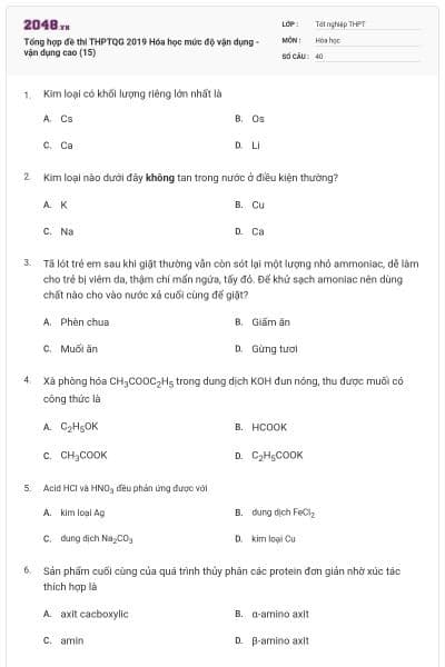Tổng hợp đề thi THPTQG 2019 Hóa học mức độ vận dụng - vận dụng cao (15)