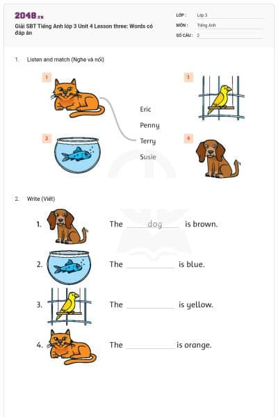 Giải SBT Tiếng Anh lớp 3 Unit 4 Lesson three: Words có đáp án