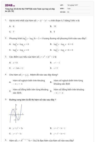 Tổng hợp 20 đề thi thử THPTQG môn Toán cực hay có đáp án (đề 18)