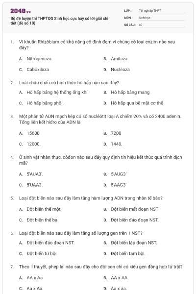 Bộ đề luyện thi THPTQG Sinh học cực hay có lời giải chi tiết (đề số 10)