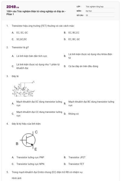 100+ câu Trắc nghiệm Điện tử công nghiệp có đáp án - Phần 1
