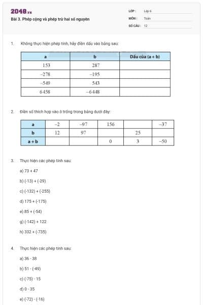 Bài 3. Phép cộng và phép trừ hai số nguyên