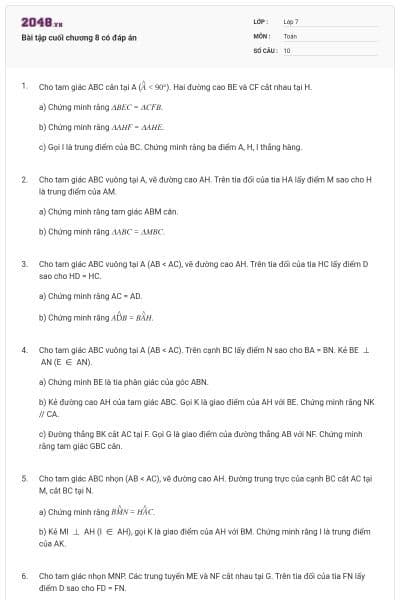 Bài tập cuối chương 8 có đáp án