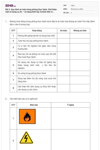 Bài 3. Quy định an toàn trong phòng thực hành. Giới thiệu một số dụng cụ đo – sử dụng kính lúp và kính hiển vi quang học