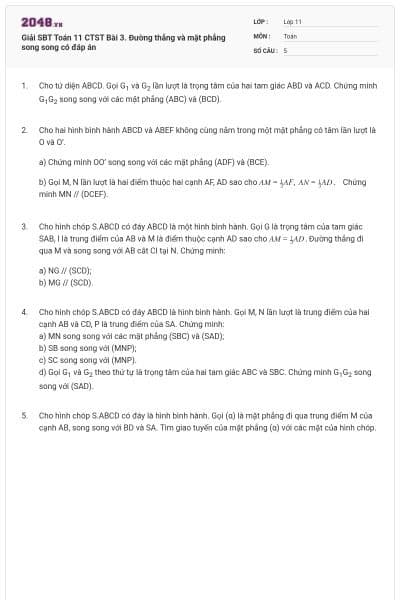 Giải SBT Toán 11 CTST Bài 3. Đường thẳng và mặt phẳng song song có đáp án