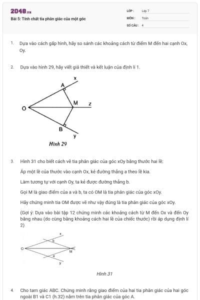 Bài 5: Tính chất tia phân giác của một góc