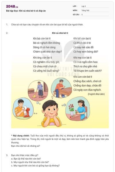Bài tập Đọc: Khi cả nhà bé tí có đáp án