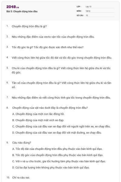 Bài 5: Chuyển động tròn đều