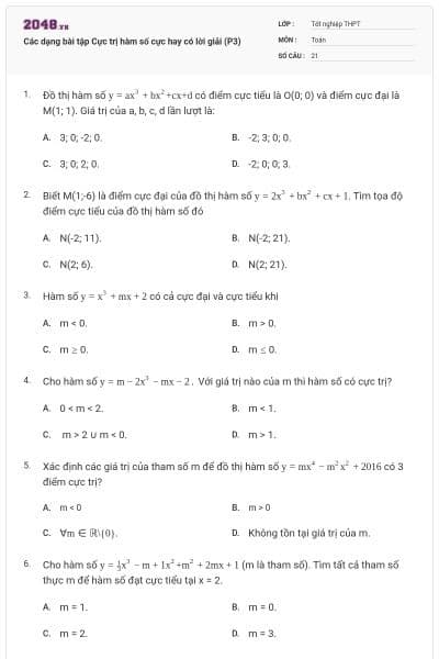 Các dạng bài tập Cực trị hàm số cực hay có lời giải (P3)