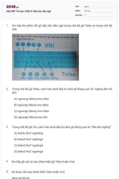 Giải SBT Tin học 3 Bài 5: Dấu hỏi, dấu ngã
