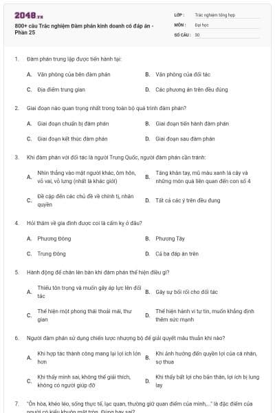 800+ câu Trắc nghiệm Đàm phán kinh doanh có đáp án - Phần 25