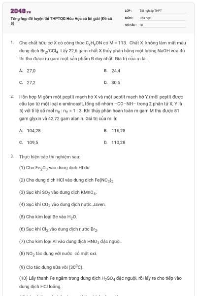 Tổng hợp đề luyện thi THPTQG Hóa Học có lời giải (Đề số 8)