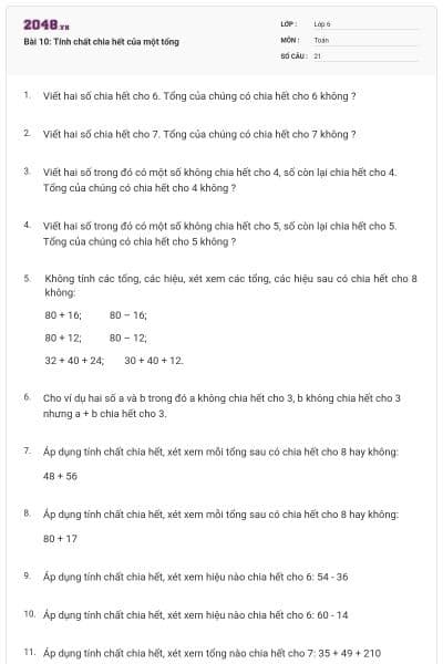 Bài 10: Tính chất chia hết của một tổng
