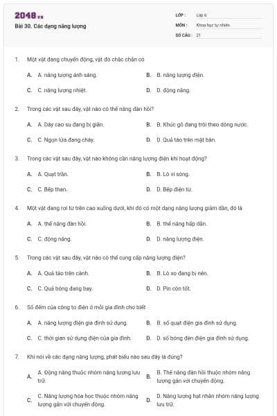 Bài 30. Các dạng năng lượng