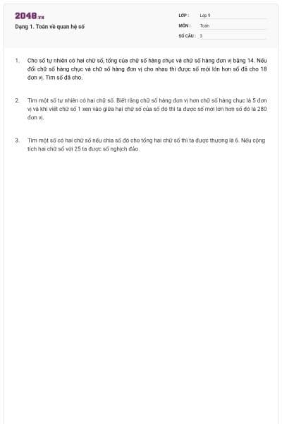 Dạng 1. Toán về quan hệ số