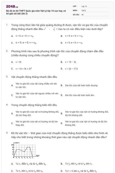 Bộ đề ôn thi THPT Quốc gia môn Vật Lý lớp 10 cực hay, có lời giải chi tiết (Đề 3)