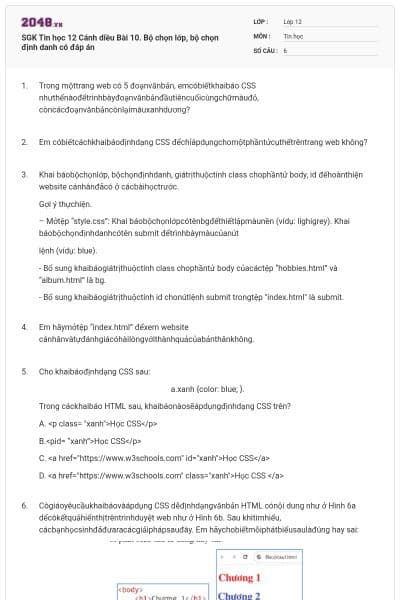 SGK Tin học 12 Cánh diều Bài 10. Bộ chọn lớp, bộ chọn định danh có đáp án