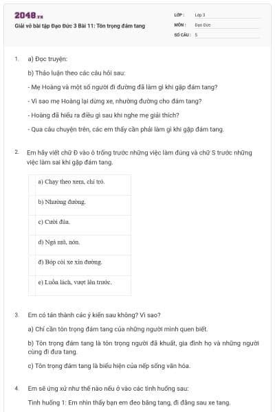 Giải vở bài tập Đạo Đức 3 Bài 11: Tôn trọng đám tang