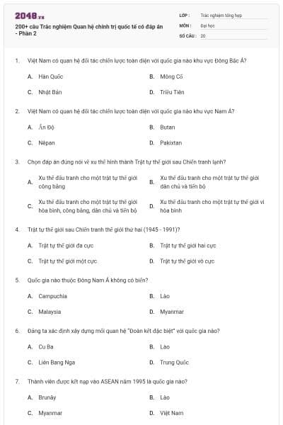 200+ câu Trắc nghiệm Quan hệ chính trị quốc tế có đáp án - Phần 2