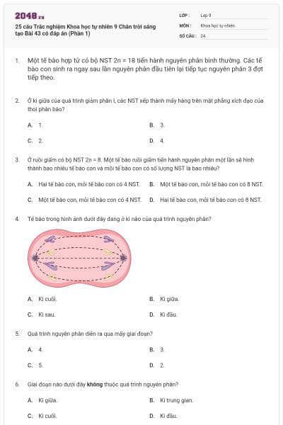 25 câu Trắc nghiệm Khoa học tự nhiên 9 Chân trời sáng tạo Bài 43 có đáp án (Phần 1)