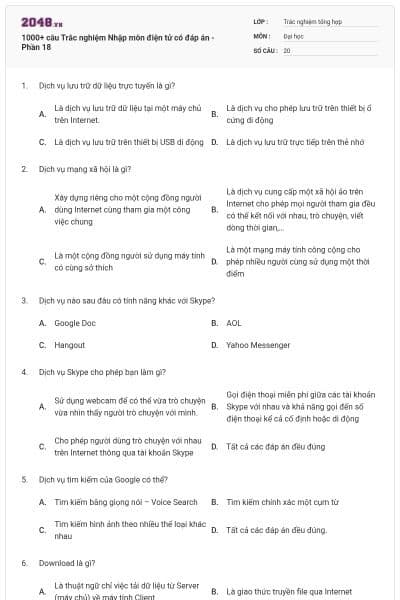 1000+ câu Trắc nghiệm Nhập môn điện tử có đáp án - Phần 18