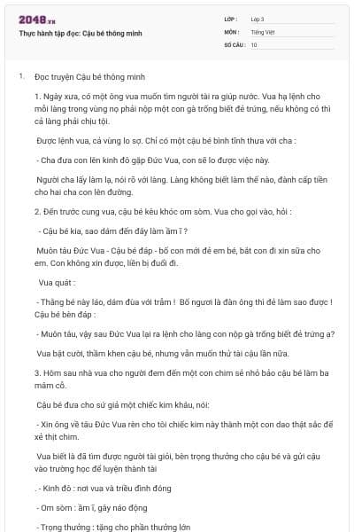 Thực hành tập đọc: Cậu bé thông minh