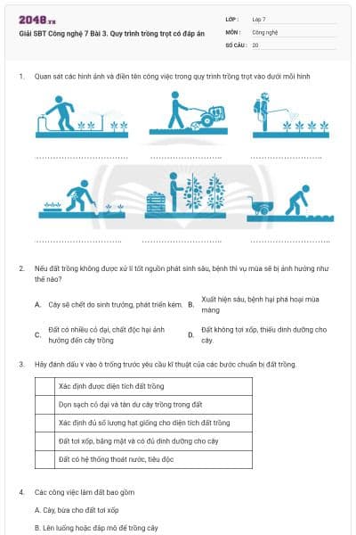 Giải SBT Công nghệ 7 Bài 3. Quy trình trồng trọt có đáp án