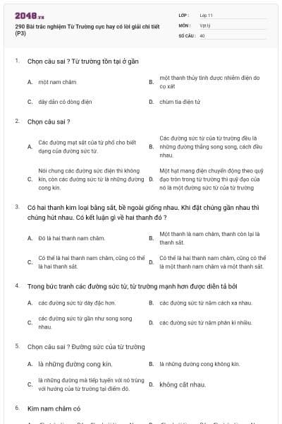 290 Bài trắc nghiệm Từ Trường cực hay có lời giải chi tiết (P3)